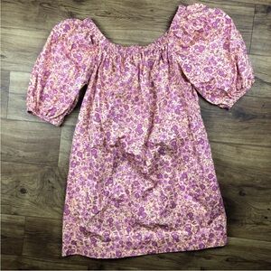 Old Navy Pink Orange Floral Mini Swing Dress Puff Sleeves